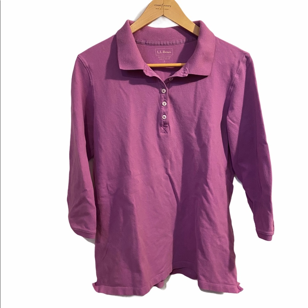 L.L. Bean Lilac 3/4 Sleeve Size Large Cotton Polo Shirt.